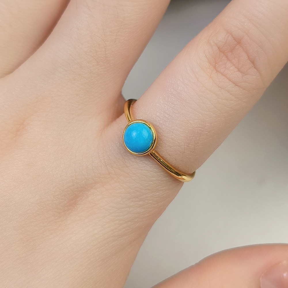 龙丰绿松轩珠宝正品天然绿松石圆形戒指女款银镀18K金高级感戒圈,淘宝优惠券,粉丝福利购,淘宝优惠卷