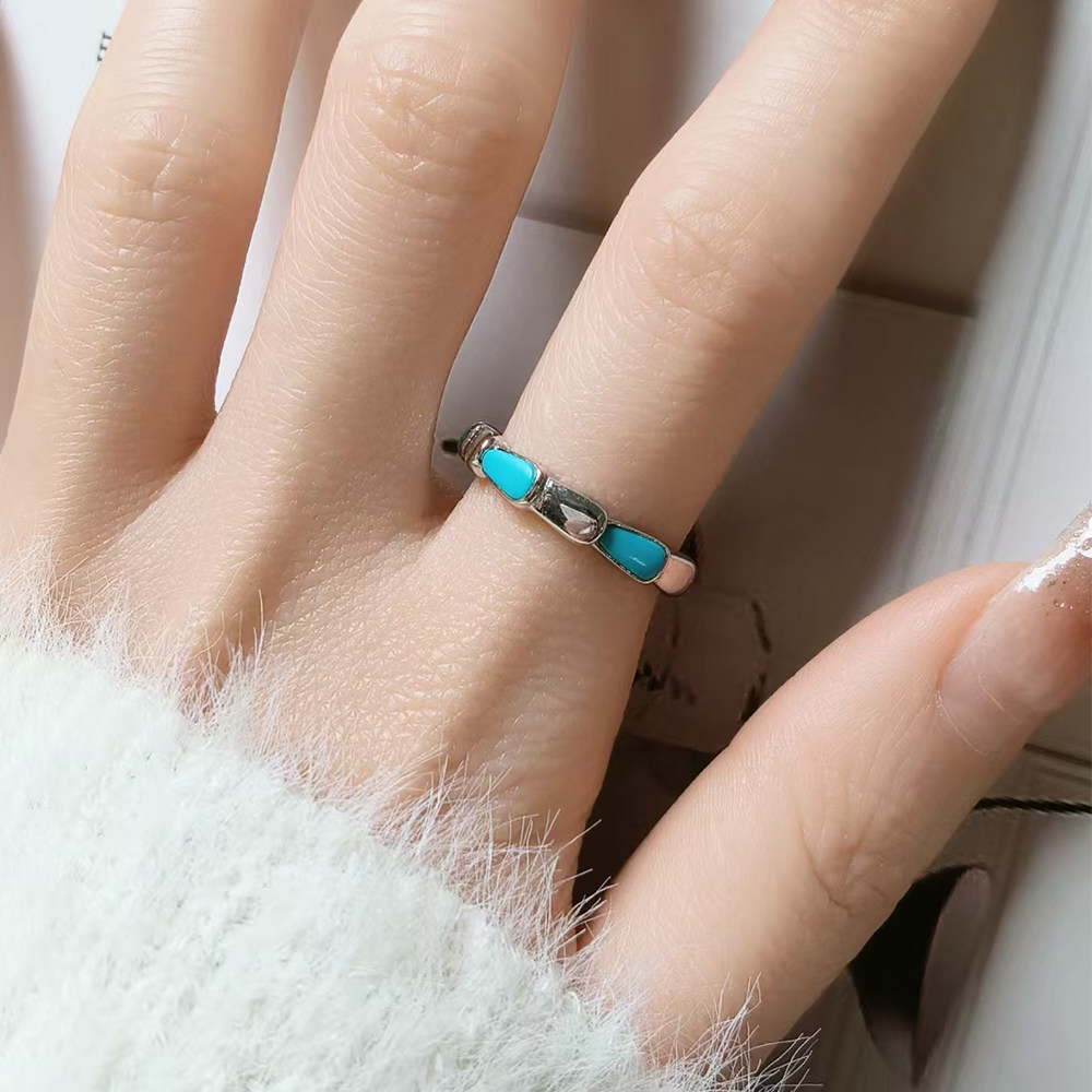 Authentic jewelry inlaid turquoise luxury women's ring