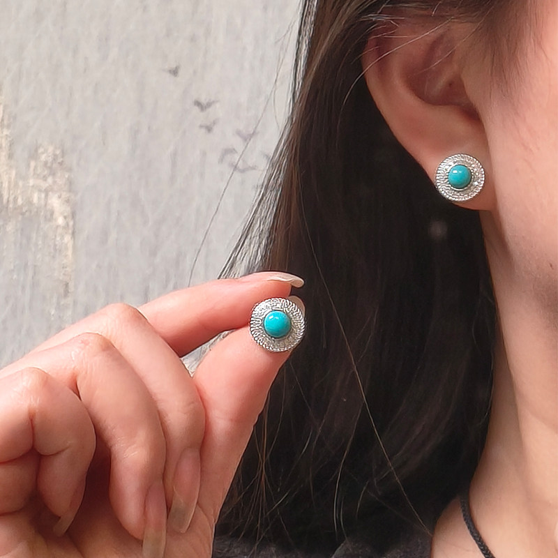 龙丰绿松轩S925银镀18K金正品天然绿松石圆珠形耳钉女款百搭耳饰,淘宝优惠券,粉丝福利购,淘宝优惠卷