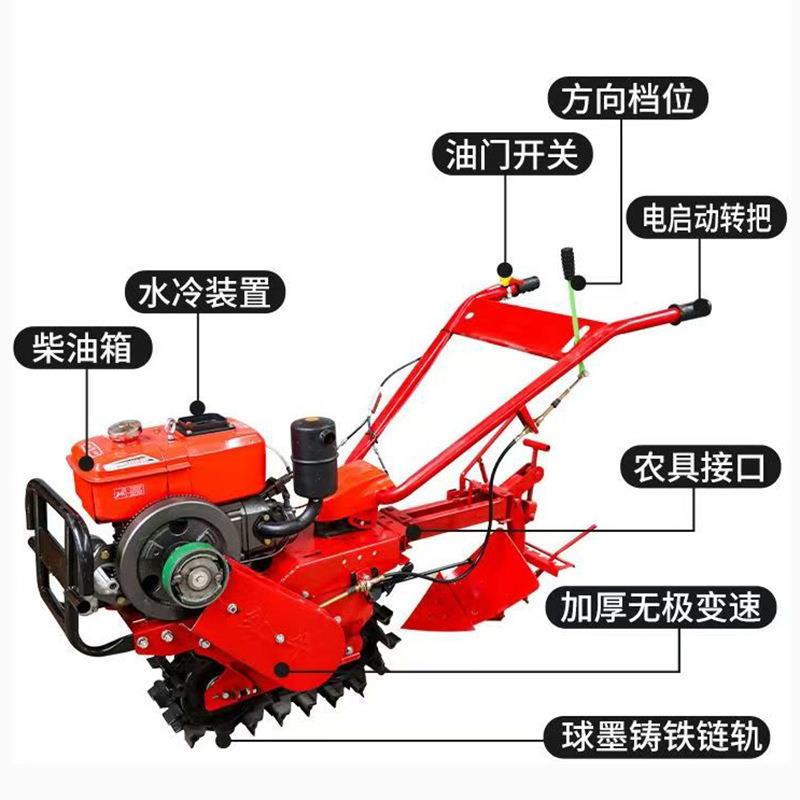 履带式小红牛链轨微耕机家用农田小型汽柴油开沟播种松土微耕机 - 图2