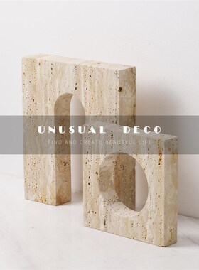 现代简约欧式黄洞大理石几何门形方圆样板房书房软装饰品