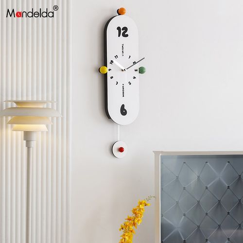 Mandelda免打孔现代简约钟表挂钟客厅家用奶油风创意摇摆时钟挂墙 - 图3