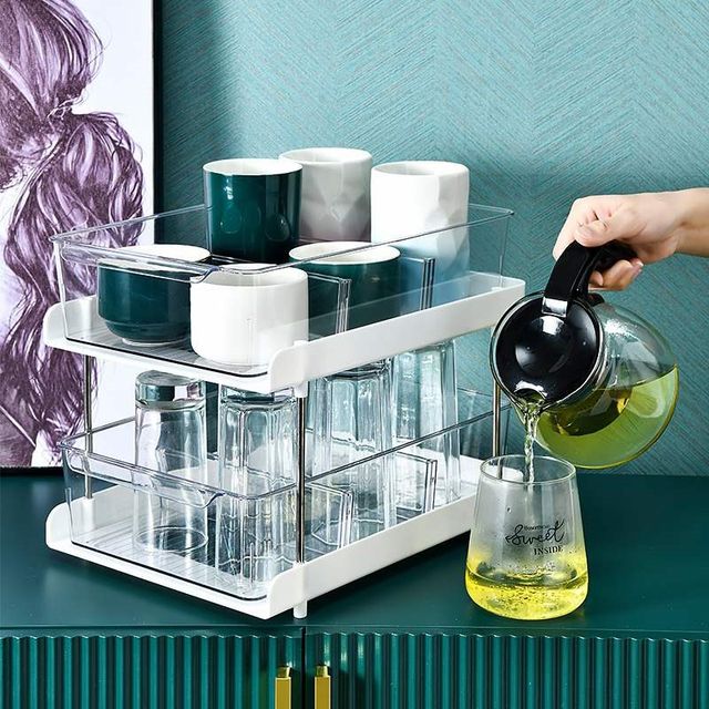 New transparent double-layer drawer cabinet seasoning bottle cup storage student dormitory desktop skin care products storage rack