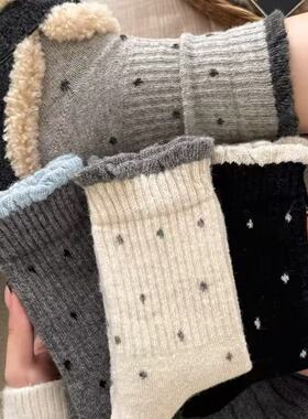 限时价！秋冬中筒波点花边堆堆袜