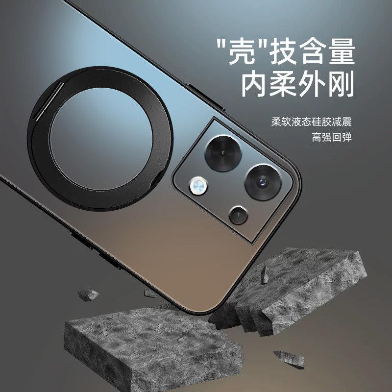 Suitable for opporeno8 mobile phone case reno8pro new magnetic rotating stand cover 5g simple solid color skin-feel frosted hard shell reno8pro+ all-inclusive anti-fall silicone edge for senior men and women