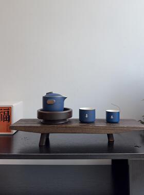 侘寂风黑色木质托盘长方形家用小型茶盘民宿高脚实木果盘装饰摆件