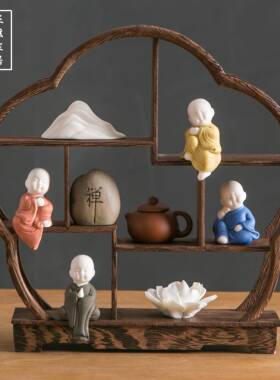 博古架摆件实木新中式小型茶桌客厅玄关装饰办公室电视柜禅意书房