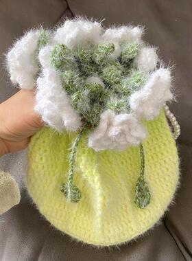 玫瑰花束包包毛线手工编织diy材料包钩织自制束口袋斜挎包送朋友