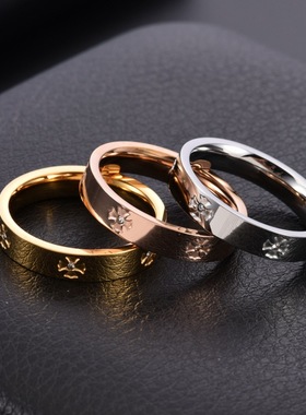 祥饰帝简约钛钢十字架锆石戒指