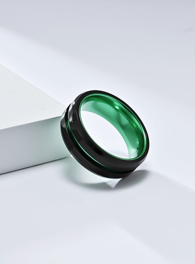 祥饰帝氧化铝镶嵌钛钢双色戒指