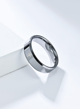 祥饰帝时尚简约钨钢十字架戒指