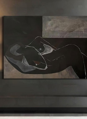 纯手绘油画手工肌理画中古风餐厅横幅壁画客厅墙上的横版装饰挂画