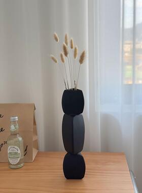 玄关客厅民宿桌面装饰摆件黑色白色陶瓷花瓶高级感客厅插花仿真花
