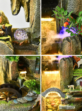 大型落地假山流水喷泉生财摆件客厅阳台公司办公室装饰开业送礼品