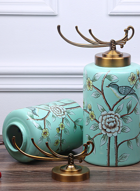 欧式陶瓷储物罐客厅玄关柜电视摆设美式家居装饰品样板房间摆件