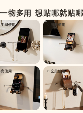吸盘按压胡桃木纹鹅卵石手机支架