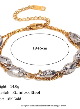 欧美时尚个性小众不规则项坠不锈钢镀18k金双色双层珠子链项链女