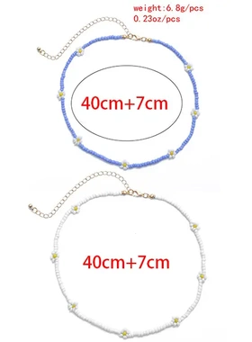 欧美饰品 个性彩色手工串珠雏菊项饰 创意编织花朵几何项链女