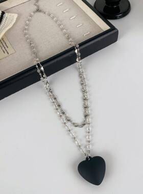 爱项心吊坠叠黑色甜时酷风链韩系设计感戴锁DX0803骨链相尚气质毛