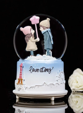 520情人节礼物与你同行情侣水晶球音乐盒送女孩生日礼物桌面摆件