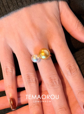 光泽感！金色仿珍珠开口戒指女