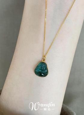 新中式绿色佛公吊坠项链女