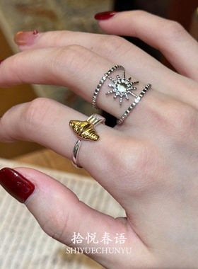 中古vintage金色牛角包开口戒指