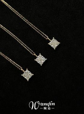 金色爆闪小方糖吊坠项链女