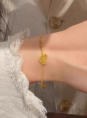 金色爆闪爱心吊坠项链女