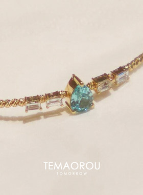 日系极细冰川蓝水滴手镯女