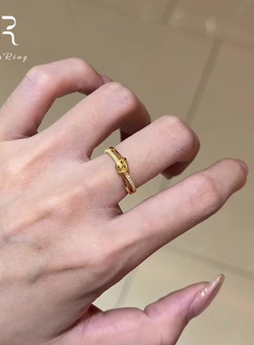 金色爆闪双环扭结戒指女