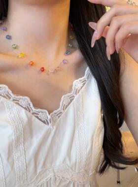 多巴胺彩色碎石串珠项链女