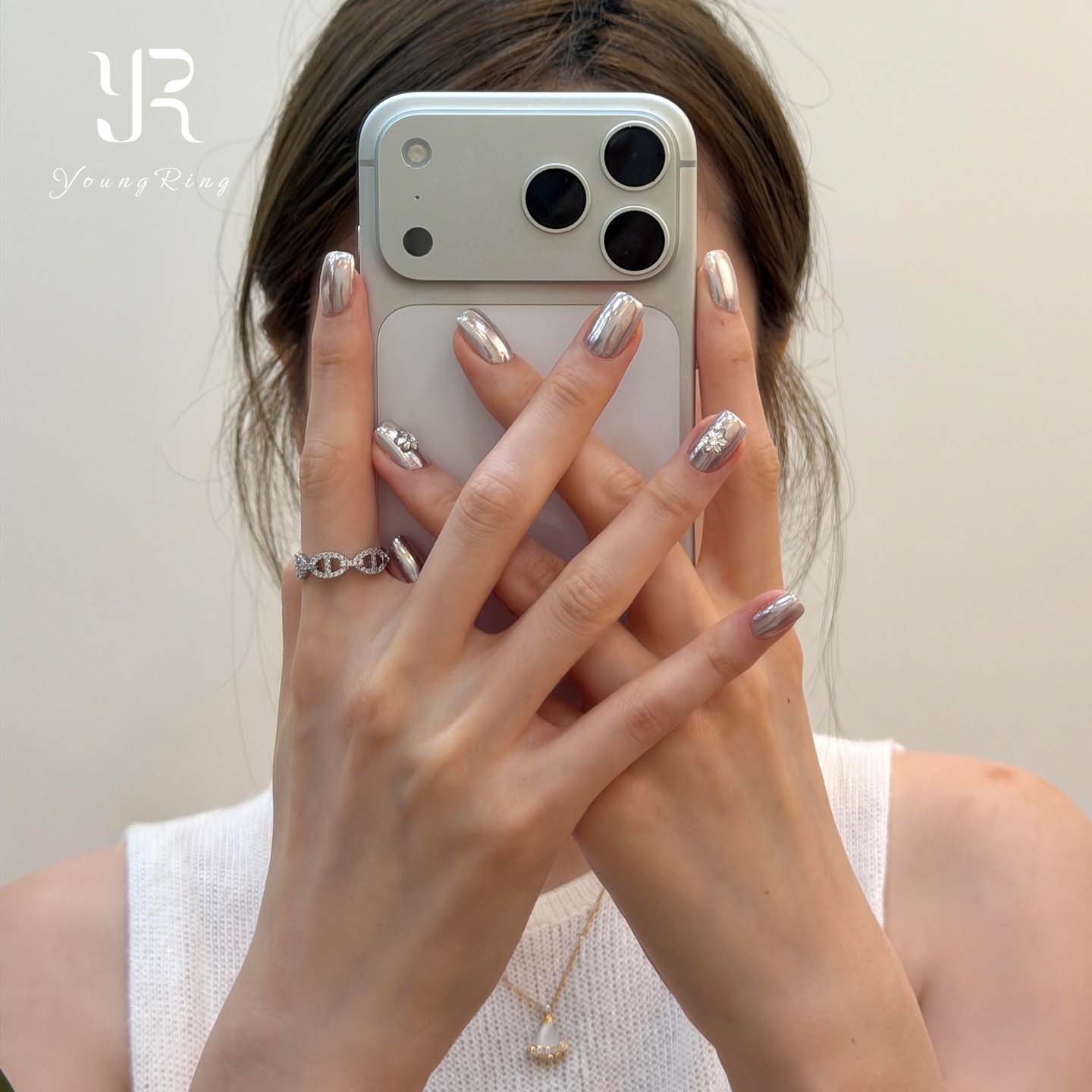 Korean style cool silver imitation diamond pig nose ring for women