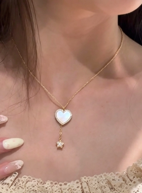 甜美白色爱心星星流苏项链女