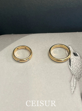 重工金色微镶亮面素圈戒指女