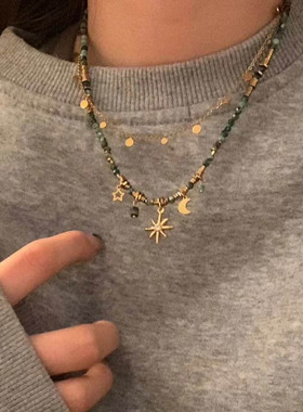 美拉德太阳花串珠叠戴项链女