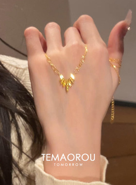 新中式金色太阳花星芒项链女