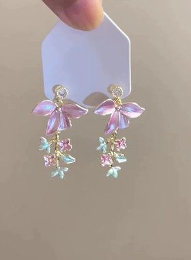 烂漫春花粉色花瓣流苏耳钉女
