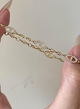 日系玫瑰金色镂空猪鼻子手链女
