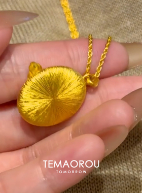 新中式金色椭圆拉丝蝴蝶项链女