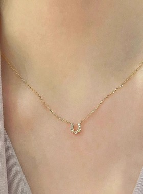 金色细闪小马蹄项链女颈链