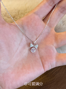 韩系银色蝴蝶结玫瑰项链女