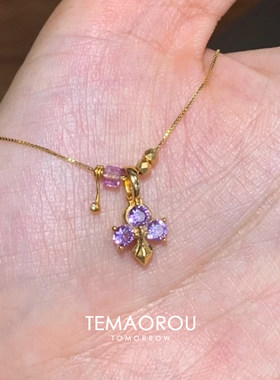 日系极细mini紫色鸢尾吊坠项链女