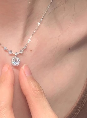 银色爆闪方糖项链女精致百搭颈链