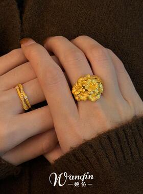 新中式金色绣球花戒指女