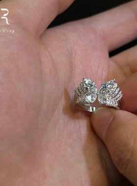 法式爆闪银色仿锆石蝴蝶戒指女