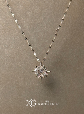 中古vintage银色仿钻太阳花项链