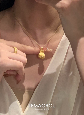 新中式金色拉丝钱袋子项链女