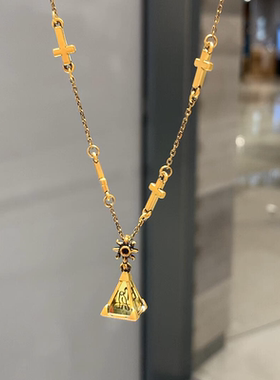 复古金字塔十字架吊坠项链女