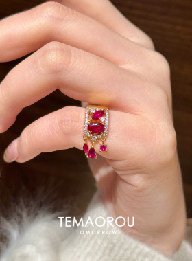 新中式超闪仿红宝石流苏尾戒女